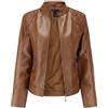 Sunnyuk Giacca Simil Pelle Donna Marrone, Corto Aderente Cappotto in Finta Pelle, Invernale Nero Bomber Impermeabile Maniche Lunghe Giubbino in Ecopelle, Primaverile Marrone Borchie Sottile alla Moda Giacche