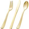 SZHXVIVISY Set di 30 posate in plastica dorata, resistenti per feste e matrimoni, posate in plastica, 10 forchette, 10 cucchiai, 10 coltelli (oro)
