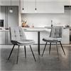 STOOLINK Set di 2 Sedie da Sala da Pranzo, Sedie Sala da Pranzo in Cuoio in Microfibra Moderna, Sedia da Pranzo con Design a Scacchiera, Sedia da Cucina Imbottita Senza Braccioli per Cucina - Grigio