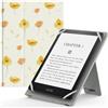 MoKo Custodia Cover Universale Compatibile con E-Lettore Kindle/Kobo/Voyaga/Lenovo/Sony/Tolino da 6, 6,8 e 7, in Pelle PU con Chiusura di Elastico, Doppio Supporto e Manico, Fiore su Bianco