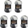 Wollbiene 5 gomitoli di lana Batik Fine da 100 g, 500 g, con gradiente, multicolore (5000 nero, grigio, bianco)