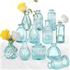 PHUNTTEK Set di 12 vasi in vetro blu, piccoli vasi da fiori vintage per la decorazione di boccioli di vetro a coste, decorazioni per matrimoni, addio al nubilato, feste, centrotavola, casa, decorazione da