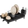 Amig - Scolapiatti estensibile Vika - 41 x (31-52) x 16 cm - Acciaio e plastica - Colore nero - Con vassoio raccogli gocce e tappo di drenaggio - Capacità per 10 piatti e 6 bicchieri