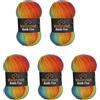 Wollbiene 5 gomitoli di lana Batik Fine da 100 g, 500 g, con gradiente, multicolore (2060, colore arancione, verde, turchese)