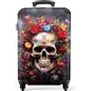 NoBoringSuitcases.com bagaglio a mano, trolley, valigia da 10 kg, rigida, leggera, valigie da viaggio per cabina, aereo, con 4 ruote girevoli, manico estensibile robusto 55x40x20 cm Cranio Fiori Scuro