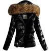 FGUUTYM Max Cappotti invernali caldi da donna con collo di pelliccia, con cintura, in finta pelle, Nero , S
