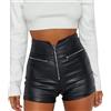 Generic Pantaloncini da donna in pelle nera - pantaloni corti da donna - in pelle sintetica PU lucido ecopelle stretch zip hot pants sexy vita alta notte club carnevale club wear