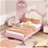 Home Enjoy DE Letto Imbottito con Striscia LED, Letto con Testiera con Fiocco Rosa, Rivestimento in PU, Senza Materasso, 90×200 cm, Bianco e Rosa | Aosom Italy