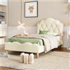 Home Enjoy DE Letto Imbottito con Striscia LED e Doghe in Legno, Letto con Testiera Ondulata in Pelle PU, Senza Materasso, 90×200 cm, Bianco | Aosom Italy