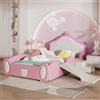 Home Enjoy DE Letto Principessa con Striscia LED, Scivolo e Scala, Design Cartoon con Corona, Letto Imbottito Senza Materasso,PU e Legno,90x200cm,Rosa | Aosom Italy