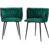 Gomyway Set di 2 sedie da pranzo moderne e lussuose in velluto, design intrecciato, adatto a soggiorno e camera da letto, Smeraldo