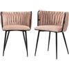 Gomyway Set di 2 sedie da pranzo moderne e lussuose in velluto, design intrecciato, adatto a soggiorno e camera da letto, Rosa
