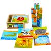 Toys of Wood Oxford TOWO Puzzle con Cubi di Legno - con 9 Pezzi per Creare 6 Immagini di Animali Selvatici - con Scatola in Legno - Puzzle per Bambini di 2 Anni