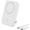 Belkin BoostCharge Pro Power bank wireless 8.000 mAh con Qi2, caricabatteria portatile compatibile con MagSafe, supporto integrato per iPhone 16, 16 Plus, 16 Pro, 16 Pro Max, iPhone 15 e altri, bianco