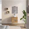 DEGHI Mobile bagno sospeso 60 cm rovere heritage e tortora porta lavabo con specchio - Fisher