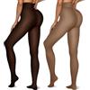 Vertvie Collant Termici Donna Invernali Elasticizzati Effetto Trasparente Foderati in Pile Traslucidi Vita Alta Comodi Felpati Leggings (2pz Bruno+Caffè, S/M, 220g)