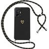 Oelrstfe Cover per Xiaomi 11T/Xiaomi 11T Pro 5G con Cordino,Custodia Silicone Morbido Sottile con Motivo Cuore e Collana Laccio Tracolla,Antiurto Antigraffio Corda Collo Regolabile Case,Nero