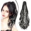 Dcbaboo Coda di Cavallo Extension Capelli Ricci Coda Capelli Extension con Pinza 45cm Posticci per Capelli Mossi Coda Finta per Capelli Sintetici Lunghi Naturali Ponytail, Nero naturale & Biondo