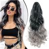 Dcbaboo Coda di Cavallo Extension Capelli Ricci Coda Capelli Extension con Pinza 45cm Posticci per Capelli Mossi Coda Finta per Capelli Sintetici Lunghi Naturali Ponytail, Nero Ombre Grigio