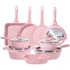 JEETEE Essential Batteria di Pentole 23 Pezzi, Rivestimento Granito-Antiaderente, Set Completo per La Cucina, Set Padelle Antiaderenti per Tutti i Piani Cottura, Pink