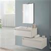 Inbagno Mobile bagno sospeso 80 cm rovere bianco con base lavabo e cassetto, completo di specchiera a filo reversibile, NADIA