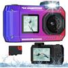 fohoa Fotocamera digitale 4K 33FT con scheda 64G, fotocamera subacquea da 48 MP, impermeabile, robusta, antipolvere, antiurto, per snorkeling, immersioni, selfie, doppio schermo, punto e fotocamera digitale