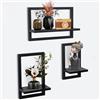 hi-home, Set di 3 mensole sospese da parete, per decorazione della parete, quadrate, in legno, per riporre oggetti, per bagno, soggiorno, colore: marrone (Nero)