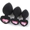 BONDAGERIE® Plug anale in silicone nero con cuore rosa, sacchetto in omaggio, Taglia Kit 3 Plug S M L
