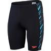 Speedo Jammer Hyperboom Panel, Allenamento di Nuoto, Fitness, Resistenza al Cloro Jammer per Uomo, Nero/Blu Picton/Rosso Sirena, 28