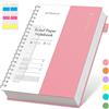 EMSHOI Taccuino A4 a righe college, blocco note a spirale 150 fogli/300 pagine, 100 g/m², copertina in PVC, note adesive, tasca, anello per penna, righello, segnalibro, diario a righe per donne e