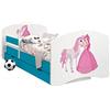 HappyBabies Happy Babies - CAMA para Niños DE Doble Cara con CAJÓN Diseño Moderno con Bordes Seguros y Eolchón de Espuma Anticaída 7 cm Azul (09. Princesa con Caballo, 180x90)