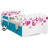 HappyBabies Happy Babies - CAMA para Niños DE Doble Cara con CAJÓN Diseño Moderno con Bordes Seguros y Eolchón de Espuma Anticaída 7 cm Azul (02. Corazones cayendo, 160x80)