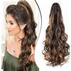 Dcbaboo Coda di Cavallo Extension Capelli Ricci Coda Capelli Extension con Pinza 45cm Posticci per Capelli Mossi Coda Finta per Capelli Sintetici Lunghi Naturali Ponytail, Marrone & Biondo scuro