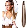 Dcbaboo Coda di Cavallo Extension Capelli Lisci Coda Capelli Extension con Pinza 55cm Posticci per Capelli Dritti Coda Finta per Capelli Sintetici Lunghi Ponytail Naturale, Castano & Biondo candido