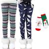 XM-Amigo Confezione da 2 pantaloni per bambini e bambine, invernali, spessi e caldi, motivo floreale, stampa in velluto ispessito, più leggings in velluto, Calzini A02 +, 6-7 Anni