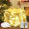 Qillnyy 220 LED catena luminosa con luci per esterni/interni, 25 m, 8 modalità, con telecomando, timer, filo di PVC, decorazione giardino, albero di Natale, matrimonio, Natale (bianco caldo)