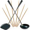 YOSUKATA Spatola e Mestolo Cucina per Wok 43 cm e 3 paia di Bacchette per Cucinare - Set Utensili Cucina Pre-stagionati in Acciaio al Carbonio - Set Mestoli Cucina - Accessori Cucina per Wok