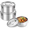 TESSTSY 3 Pezzi Rotondo Lunch Box In Acciaio Inox,Porta Pranzo Acciaio Inox con Coperchi,Scatola Pranzo In Acciaio a Prova di Perdita,Portapranzo Acciaio Inox,Contenitore Acciaio Inox (660ml/1040ml/1590ml)