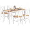 DlandHome Set di 5 pezzi tavolo da pranzo con 4 sedie, set di mobili da cucina in legno di pino teak/bianco