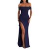 Minetom Abito Lungo Donna Elegante Senza Spalline Vestito da Sera Festa Cocktail Cerimonia Slim Tinta Unita Maxi Abito D Blu XS