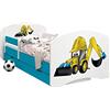 HappyBabies Happy Babies - CAMA para Niños DE Doble Cara con CAJÓN Diseño Moderno con Bordes Seguros y Eolchón de Espuma Anticaída 7 cm Azul (32. Excavadora, 160x80)