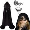 KYOEOE Mantello Halloween bambini con maschera e collana, 3pcs velluto nero mantello con cappuccio Set 120/140cm Halloween Costume Vampiro mantello nero cappotto per Halloween Carnevale Cosplay Party