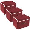 TYEERS Scatole Portaoggetti Tessuto, Lavabile, Scatole con Coperchio Pieghevole, 38x25x25 cm, Set di 3, Vino Rosso