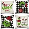 Ohok Set di 4 federe decorative in poliestere e lino, per camera da letto, soggiorno, divano, auto (45 x 45 cm, nero plaid Grinch)