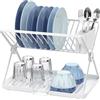 Amig - Scolapiatti Pieghevole Kaplya - 41,5 x 33,2 x 33,8 cm - Acciaio e Plastica - Colore Bianco - Scolapiatti Compatto con Vassoio di Sgocciolamento e Supporto per Posate - Ideale per Piccole Cucine