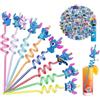 Guidre 8 Pcs Stit-chCannucce Riutilizzabile+50 adesivi per feste,Cannucce Ricurve Cannucce di Straw Riutilizzabili,Cartoon Animali per Bicchieri da Cocktail/Gin/Tè/Succo di Frutt,per Bambini e Adulti