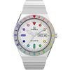 Timex Orologio da donna Q da 36 mm, cinturino elastico in acciaio inox, quadrante argentato, cassa argentata TW2V66000