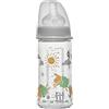 NIP Borraccia a collo largo con tettarella anti-colica: borraccia con sistema ACTIFLEX, prodotta in Germania, senza BPA, vetro, taglia unica, foro di aspirazione M, flusso medio, 240 ml, ragazza