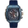 TIME100 Orologio Cronografo Uomo Quadrato con Calendario, Stile Punk, Quadrante Luminiscente, Cinturino in Silicone Regolabile, Cassa in Acciaio Inossidabile, Resistente all'Acqua 30M（Blu/Oro）