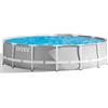 Intex 26756NP - Piscina Fuori Terra Prisma Frame Rotonda, Pompa Filtro 5678 L/h, Scaletta, Telo Base e Copertura, 32695 L, Acciaio e PVC, Grigio, 610x132 cm